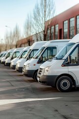 Several cars vans trucks parked in parking lot for rent or delivery