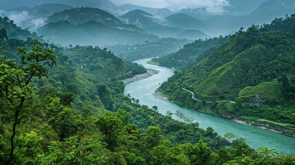 Calm rivers winding through verdant valleys