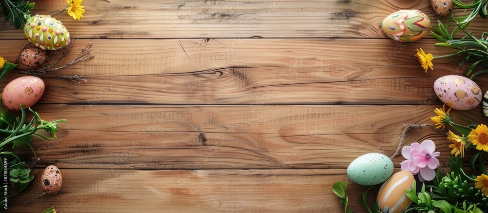 Poster easter-themed wooden table with ample copy space image.