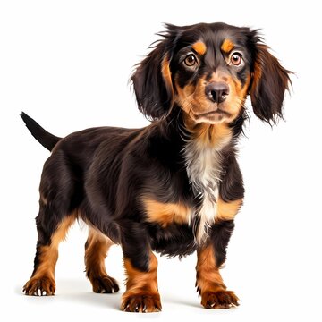 Westphalian Dachsbracke dog breed standing against white background, Ai Generated