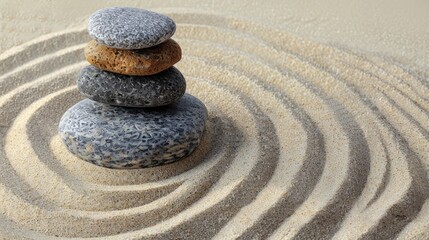 Japan Zen garden in sand with stone