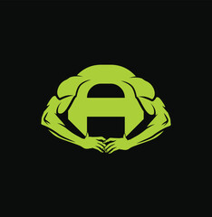 Muscular arm letter A Fitness Gym logo design in green color.