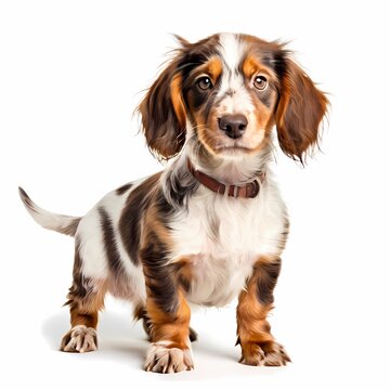 Westphalian Dachsbracke dog breed standing against white background, Ai Generated