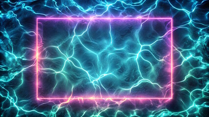 Fototapeta premium Neon Empty Frame on water background. Copy space