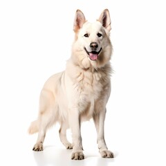 White shepherd dog breed standing against white background, AI Generated