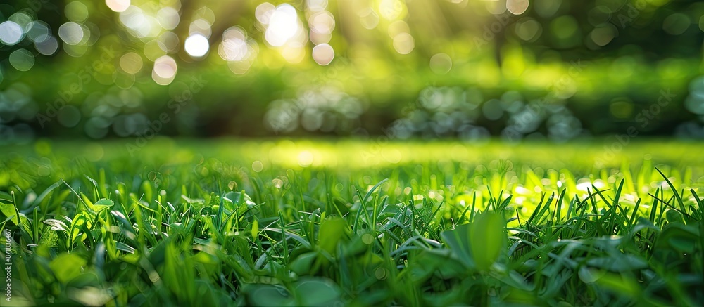 Sticker shallow depth of field background with fresh green grass, ideal for copy space image.