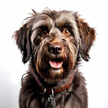 Wirehaired pointing griffon dog breed standing against white background, AI Generated