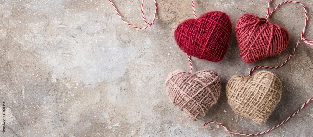 Poster Valentine's Day-themed heart-shaped objects captured in a photo with blank space for text or graphics.