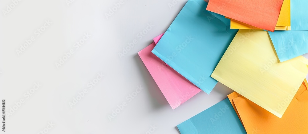 Poster sticky notes with ample copy space image on a plain white backdrop.