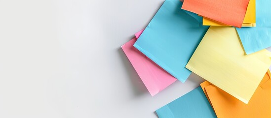 Sticky notes with ample copy space image on a plain white backdrop.