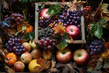 a pile of fruit sitting on top of a pile of leaves