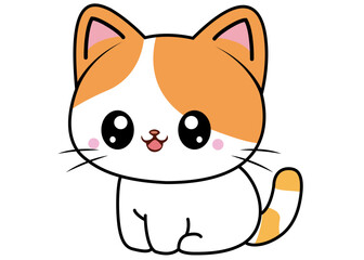 Cute cat cartoon vector illustration, Cute cartoon smile kitten, cute smiling cartoon cat, Cute kitty character Vector illustration isolated on white background