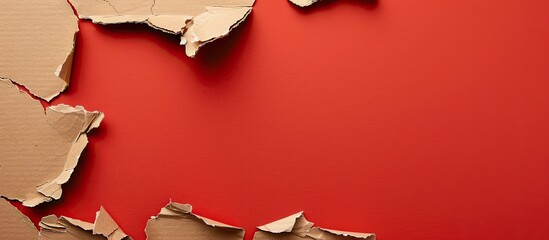 Cardboard paper pieces with torn edges showcasing Next step words on a red background, serving as a symbolic image with ample copy space.