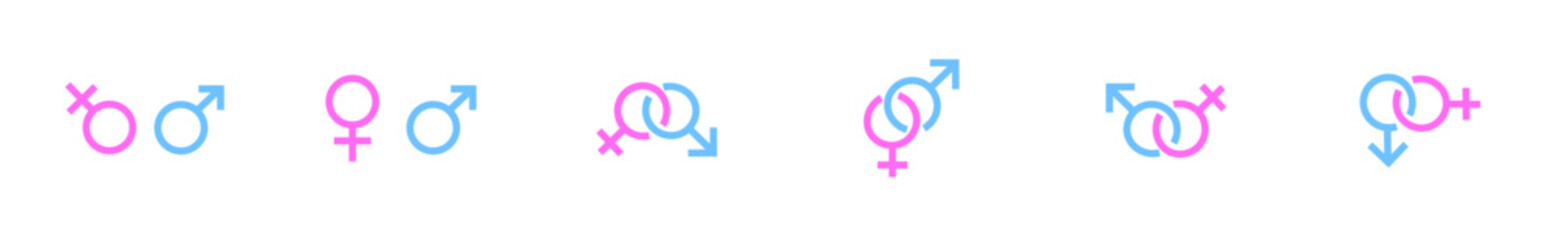Male and female symbols, gender icons set. Man and woman gender. Sex or gender icon. Vector EPS 10