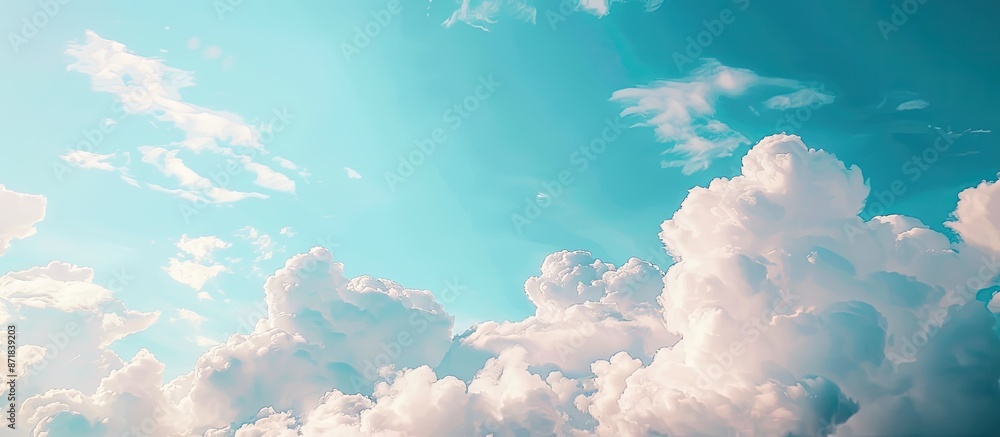 Poster Blue sky with fluffy white clouds, perfect as a copy space image for adding text.