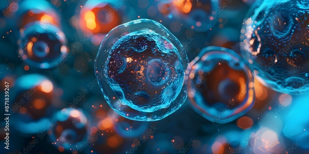 Aufkleber visualizing the interaction between insulin molecules and fat cells in 3d through a microscope. conc