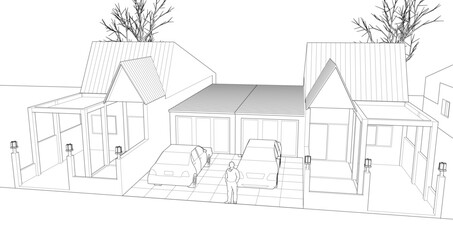 traditional residential architecture 3d illustration
