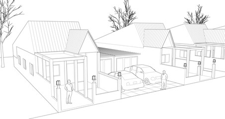 traditional residential architecture 3d illustration