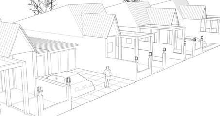 traditional residential architecture 3d illustration