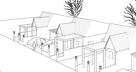 traditional residential architecture 3d illustration