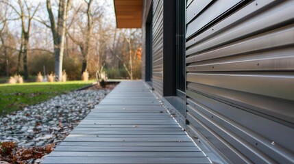 Fototapeta premium detailed shot of a sustainable housing project, where aluminum siding is used not only for its aesthetics but also for its energy-efficient properties