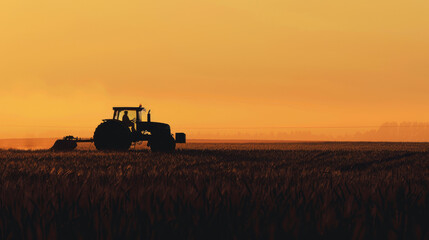 Fototapeta premium A shadowy image of a tractor against a backdrop of a farm field