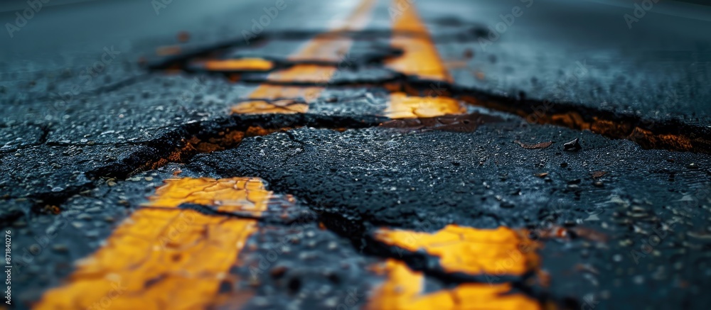 Aufkleber Close-up image of a section of the road showing a broken asphalt cover with copy space image.