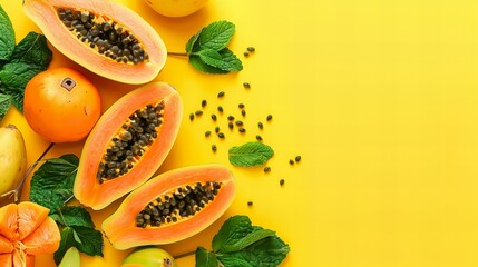 Vibrant Papaya on Light Yellow Background: Perfect for Marketing Campaigns