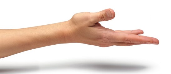 An elegant hand with an open gesture, isolated on a white background with a clipping path for a copy space image.