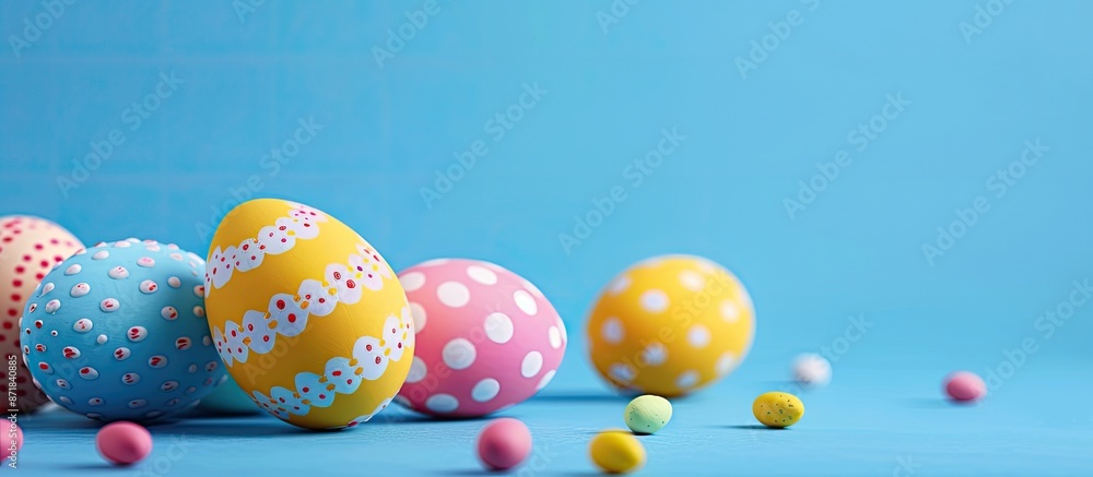 Aufkleber colorful easter eggs on an easter-themed backdrop with copy space image.