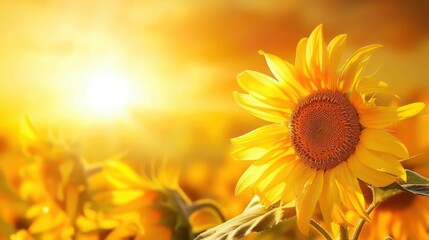 Obraz premium Yellow sunflower and sunset