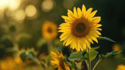 Fototapeta premium Yellow sunflower and sunset