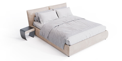 Modern Elegance: Bed for Stylish Living Spaces transparent png white background bedroom furniture architectural visualization interior shadow 3d render