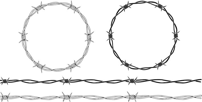 barbed wire isolated on white element set vector illustration
