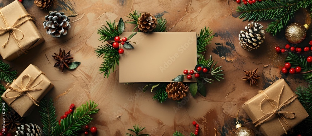 Poster Christmas concept featuring a message card with a blank space for text or images. image with copy space