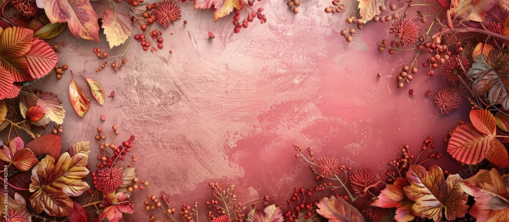 Poster autumn and winter backdrop featuring laurel leaves, ideal for copy space image.
