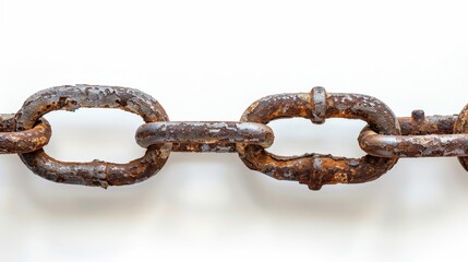 Large aged rusty chain with space for text on a white backdrop