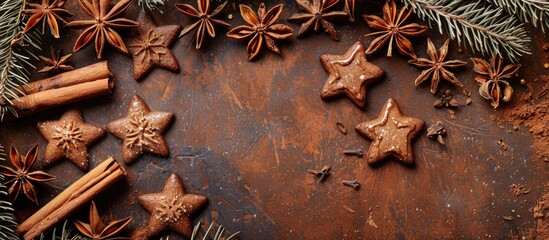 Christmas background featuring cinnamon stars set in a rustic style with ample copy space image.