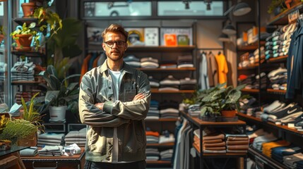 man shopping for clothes in thrift store