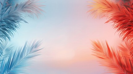 Colorful Palm Leaves on Gradient Pastel Background for Tropical Design