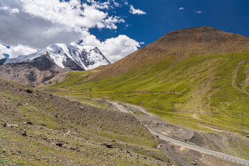 The valley and the mountains in Himalayas around Karola glacier, Tibet