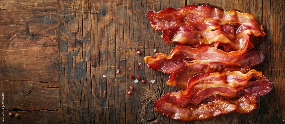 Aufkleber Bacon slice on a rustic table as a food background with copy space image, suitable for eating or cooking as an appetizer or meal.