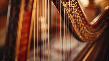 Close up of a Lovely Lever Harp with Shallow Depth of Field on the Left Side