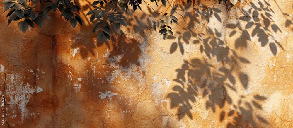 Leinwandbilder brown concrete wall with irregularities cast abstract shadows of tree leaves, creating a trendy, nat