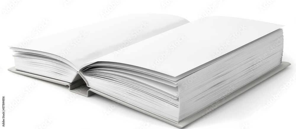 Poster Close-up view showing a blank white book on a white background with a clipping path for easy editing and a copy space image included.