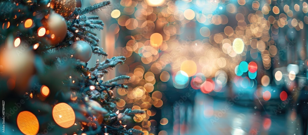 Poster Bokeh lights at Christmas creating an out-of-focus abstract effect, perfect for a photo with copy space image.
