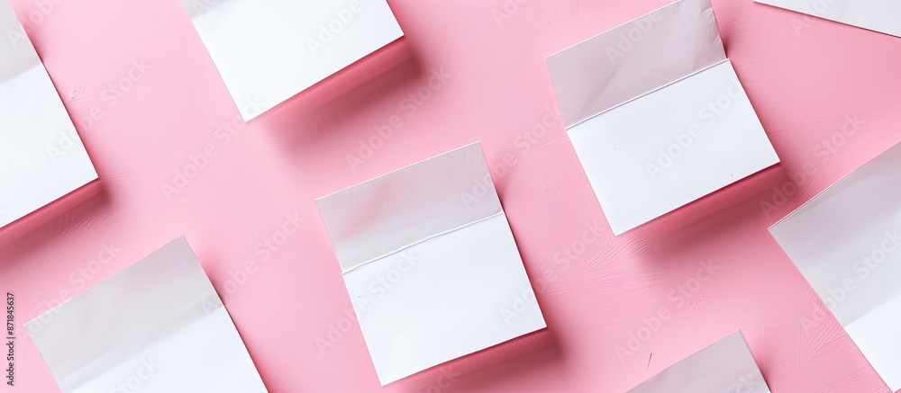 Poster Close-up view of blank white sticky notes with copy space image set against a pink background.