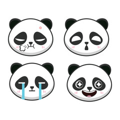 Fototapeta premium Vector set of kawaii panda bear cute emoji stickers