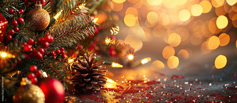 Poster festive christmas backdrop with twinkling lights and copy space image.