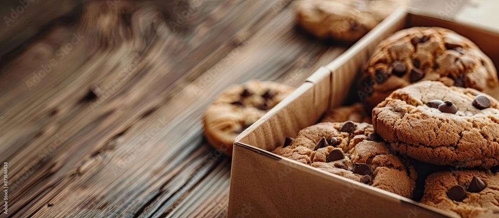 Aufkleber Cookie bread displayed in a box on a wooden table, creating a charming scene with copy space image available.
